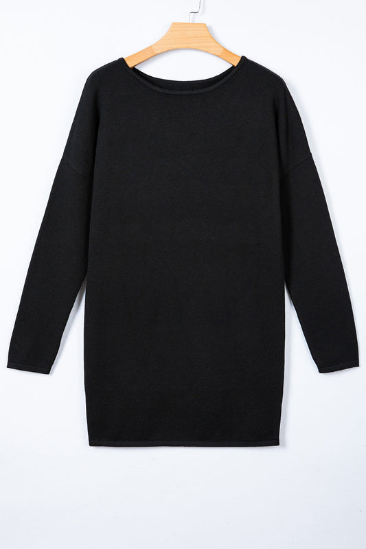 Black Asymmetric Batwing Sweater Mini Dress RTS