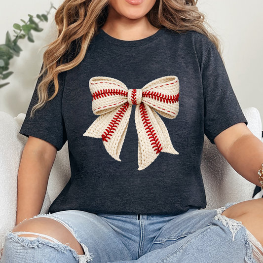 Faux Yarn Baseball Bow Graphic Tee