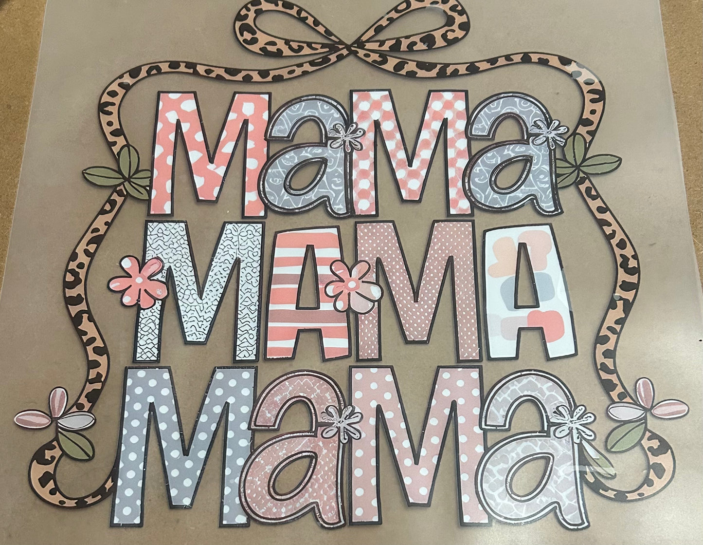 Mama Stacked Multi Pattern with Leopard Bow