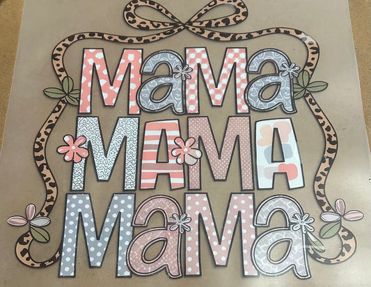 Mama Stacked Multi Pattern with Leopard Bow