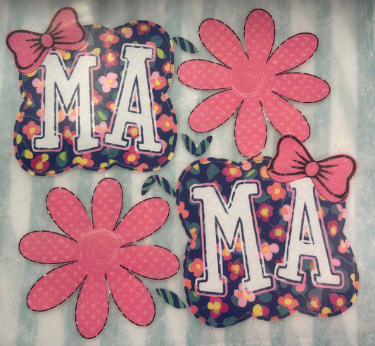 Pink and Blue Mama-Pink Flowers and Bow