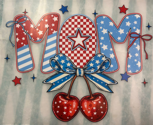 Multi Pattern Star Spangled “MOM” with Cherries